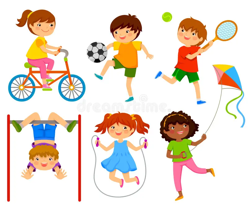 Illustration of children playing active outdoor games